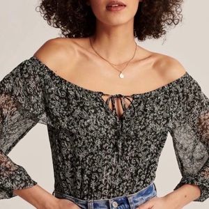 NWT Off the shoulder black chiffon print bodysuit